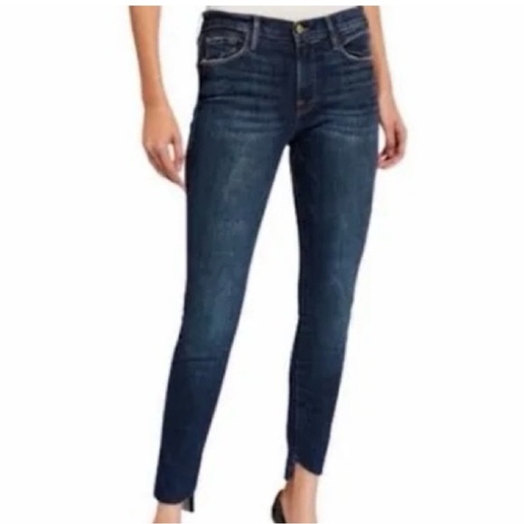 Frame Denim Le Skinny de Jeanne Women Jeans Size 26 Mid Rise Angled Raw Hem - Picture 1 of 15